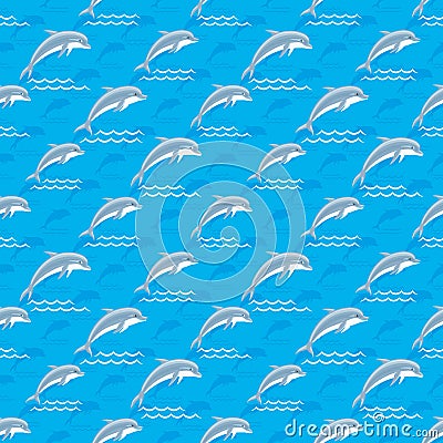 Pattern with cute dolphins. Vector Illustration
