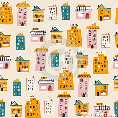 Pattern with cute houses. Kids print. Vector illustrations Vector Illustration
