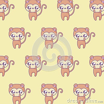 pattern of cute monkeys baby animals kawaii style Cartoon Illustration