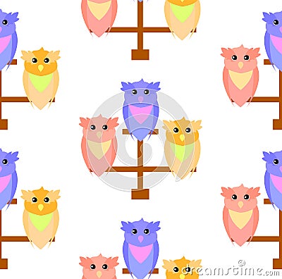 Pattern of cute owls Vector Illustration