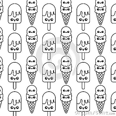 pattern of delicious ice creams kawaii style Cartoon Illustration