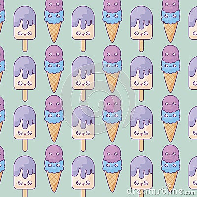 pattern of delicious ice creams kawaii style Cartoon Illustration