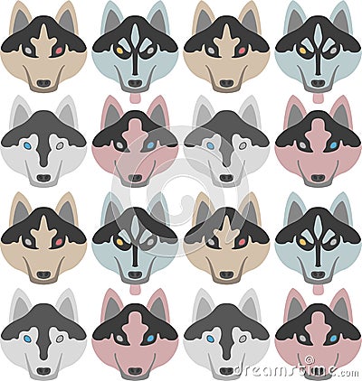 Pattern of dogs with bones and paws. Seamless Haski, Labrador, Chihuahua, Pug, Dalmatian. Vector Illustration