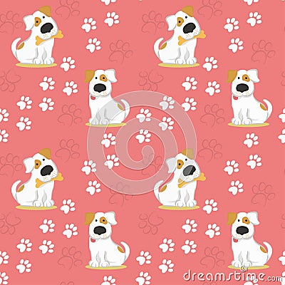 Pattern with dogs and traces of dog paws. Vector Illustration
