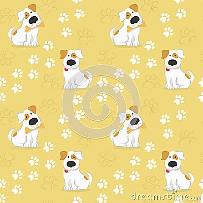 Pattern with dogs and traces of dog paws. Vector Illustration