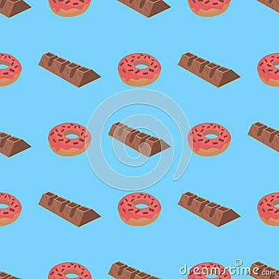 Pattern with donut and chocolate Vector Illustration