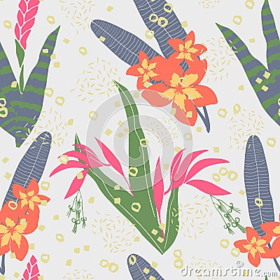 Pattern with exotic plants Cartoon Illustration