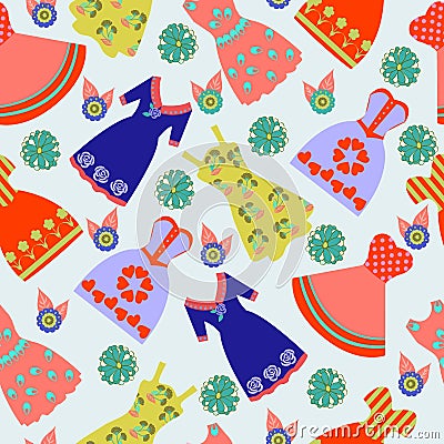 Pattern of Fashion collection summer lady colorful dresses Vector Illustration