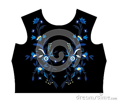 Top with blue floral embroidery . front view Stock Photo