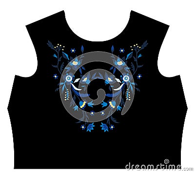 Top with blue floral embroidery . front view Stock Photo