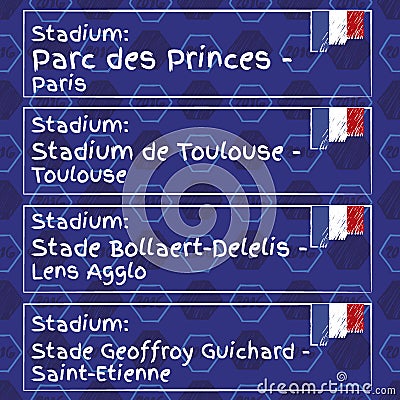 Pattern, flags, date and info for football championship. Vector Illustration