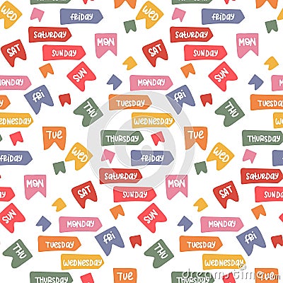 A pattern of flags with labels of days of the week for the calendar. Abstract background with square and triangular flags. Stock Photo