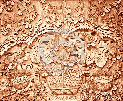 Pattern of flower carved on wood Stock Photo