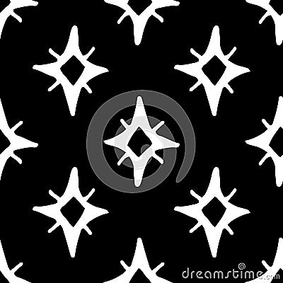 A pattern of a four-sided star with lines. Abstract seamless pattern of the glitter symbol, diamond-shaped pattern with curved Vector Illustration