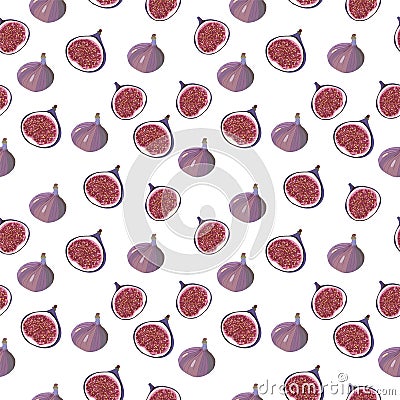 Pattern with fresh ripe delicious figs whole and half fig fruit Stock Photo