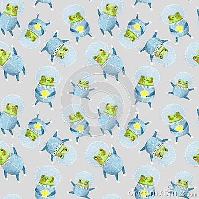 Pattern with frog astronaut Stock Photo