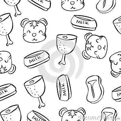 Pattern with funny cat hand draw Vector Illustration