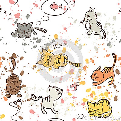 Pattern of funny cats, seamless Vector Illustration