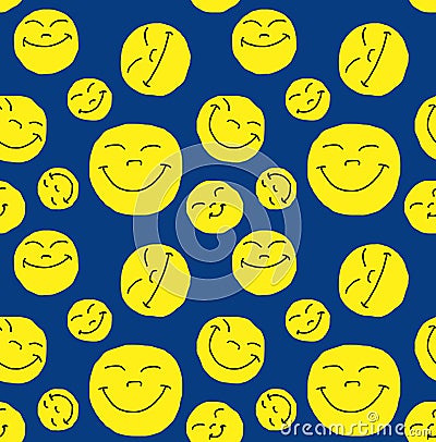 Pattern of funny smileys on dark blue Stock Photo