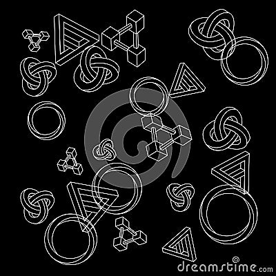Pattern geometric seamless simple monochrome minimalistic of impossible shapes, rectangles, triangles, rounds Vector Illustration