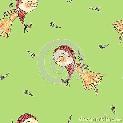 Pattern girl princess children textiles Stock Photo