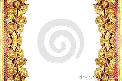 Pattern of gold flower carved on white background. Stock Photo