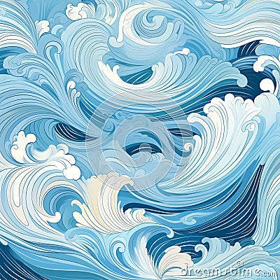 Pattern Graceful waves and seashell motifs Stock Photo