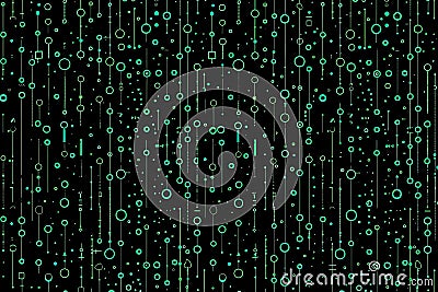 Pattern of green binary code with glyphs, ones and zeroes, alien glyphs, matrix style, black background Stock Photo