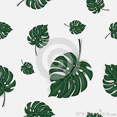 Pattern of green palm leaves seamless isolated on white background , vector Vector Illustration