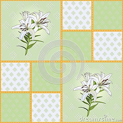 Pattern of green squares with white lily flower Stock Photo