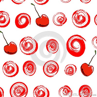 Pattern with grunge circles and cherries Vector Illustration