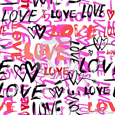 Pattern with hand painted words love Vector Illustration