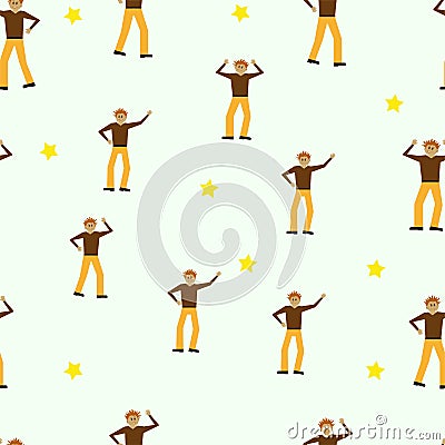 Pattern with happy dancing man. Happy dancing people. Light background. Vector Illustration