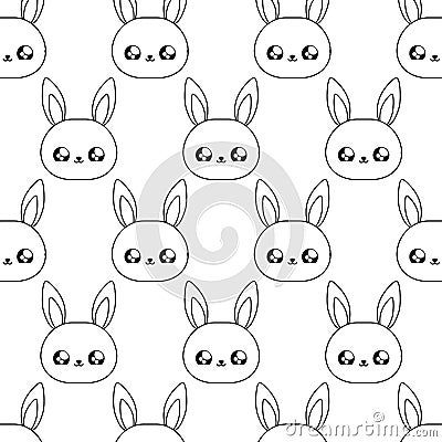 pattern of heads cute rabbits baby animals kawaii style Cartoon Illustration