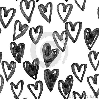 Pattern of hearts hand drawn vector sketch. Seamless heart art background hand drawn by marker or felt-tip pen drawing Vector Illustration