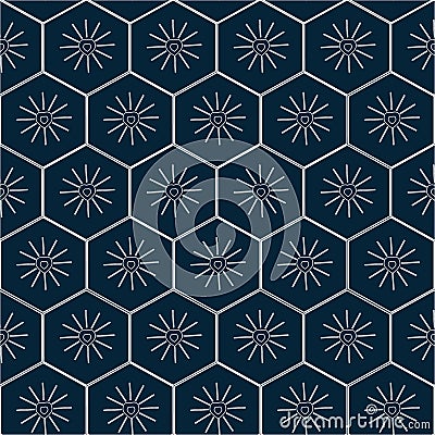 A pattern of hearts with a white outline blue background Vector Illustration