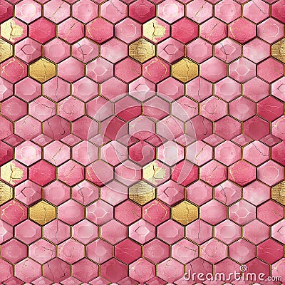 pattern with hexagon shape in pink and gold color. tile, seamless pattern Stock Photo