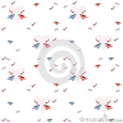 Pattern for a holiday of love with a pair of birds and hearts Vector Illustration