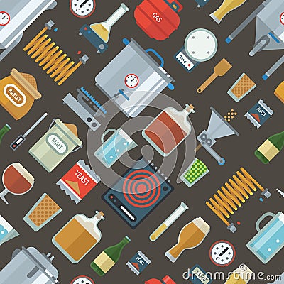 Pattern of home brewing factory production items. Vector Illustration