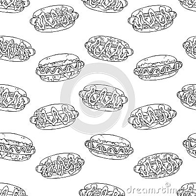 Pattern of hotdogs sketch Vector Illustration