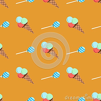 Pattern with ice cream and candy Vector Illustration