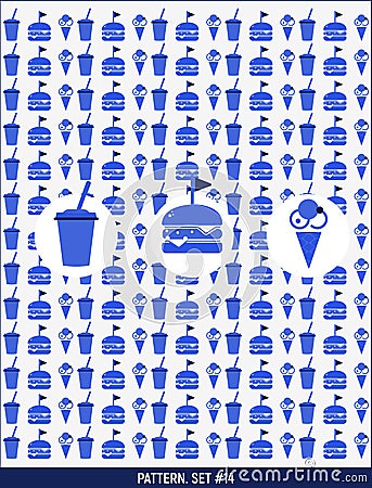 Pattern with 3 icons. Drink and Burger Vector Illustration