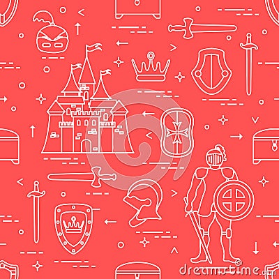 Pattern with knight, castle, swords and other Vector Illustration