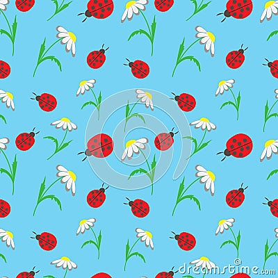 pattern of ladybugs and daisies Vector Illustration