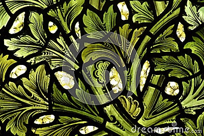 Pattern of leafs in stained glass Stock Photo