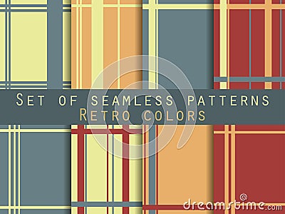 The pattern of lines, striped background, retro pattern, set of seamless patterns, retro colors. Vector Illustration