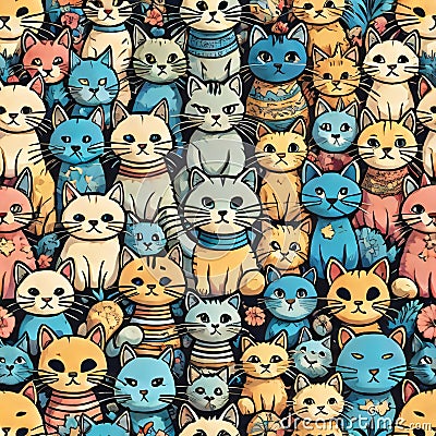 A pattern of lots of cute cats Stock Photo