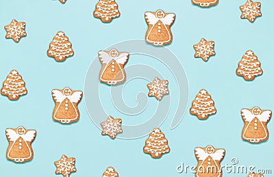 Pattern made of gingerbread coockies. Stock Photo
