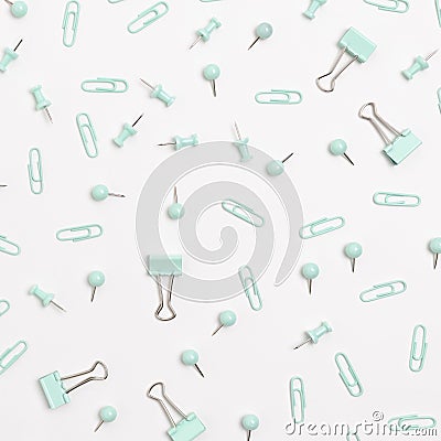 Pattern made of paper clips and push pins Stock Photo