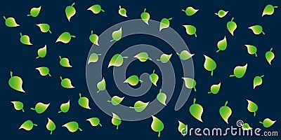 Pattern of Many Green Leaves of Various Orientations on Dark Background - Design, Texture, Wallpaper Template for Web Vector Illustration